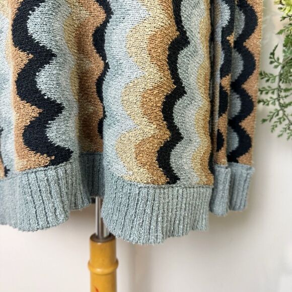 Show Me Your Mumu Retro Wave Oversized Knit Sweater Blue Tan Black | Medium - Picture 6 of 13